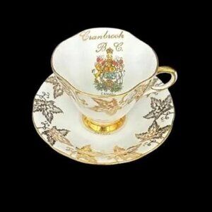 Vintage 1960 British Columbia Royal Windsor England Gold Trimmed Teacup Saucer